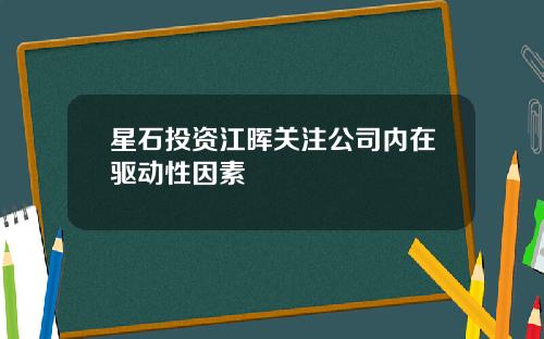 星石投资江晖关注公司内在驱动性因素