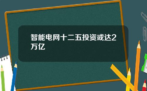 智能电网十二五投资或达2万亿