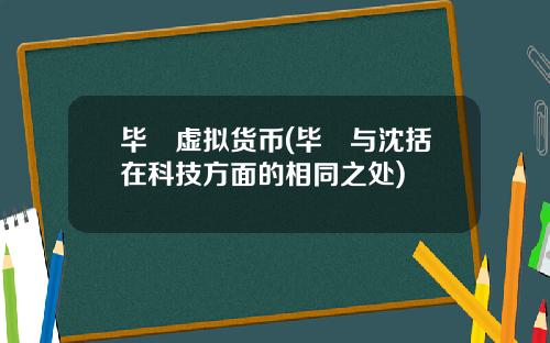 毕昇虚拟货币(毕昇与沈括在科技方面的相同之处)