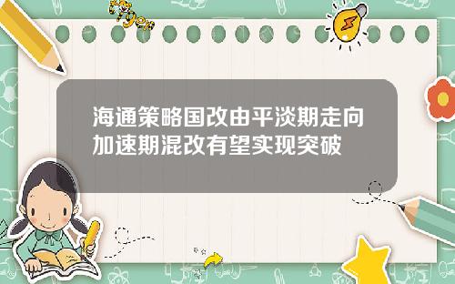 海通策略国改由平淡期走向加速期混改有望实现突破