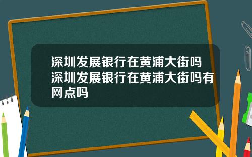 深圳发展银行在黄浦大街吗深圳发展银行在黄浦大街吗有网点吗