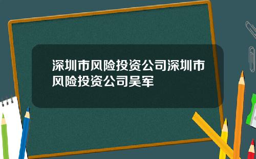 深圳市风险投资公司深圳市风险投资公司吴军