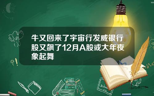 牛又回来了宇宙行发威银行股又飙了12月A股或大年夜象起舞