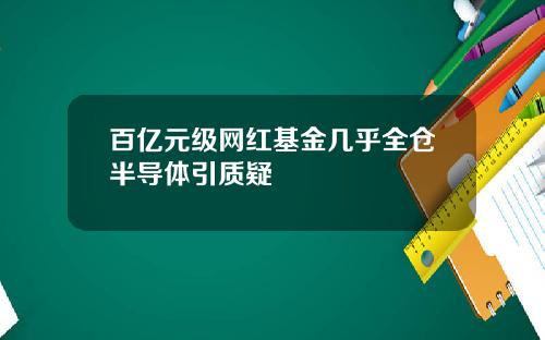 百亿元级网红基金几乎全仓半导体引质疑