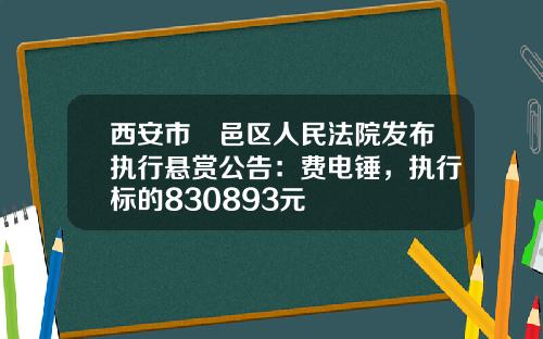 西安市鄠邑区人民法院发布执行悬赏公告：费电锤，执行标的830893元