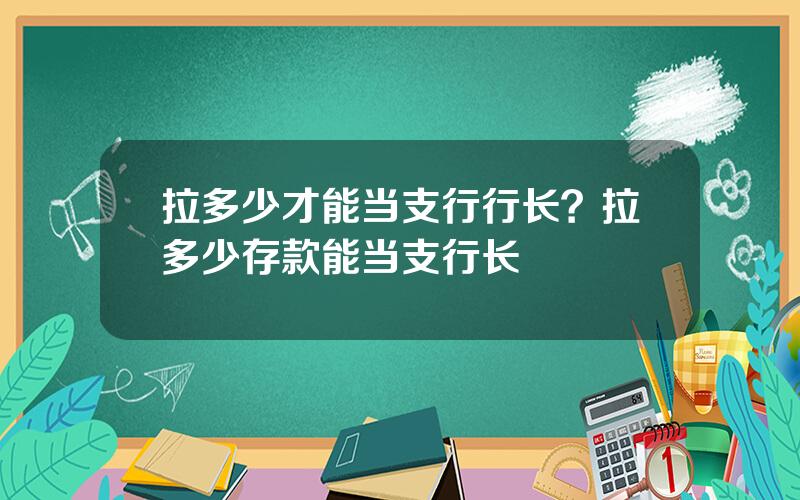 拉多少才能当支行行长？拉多少存款能当支行长