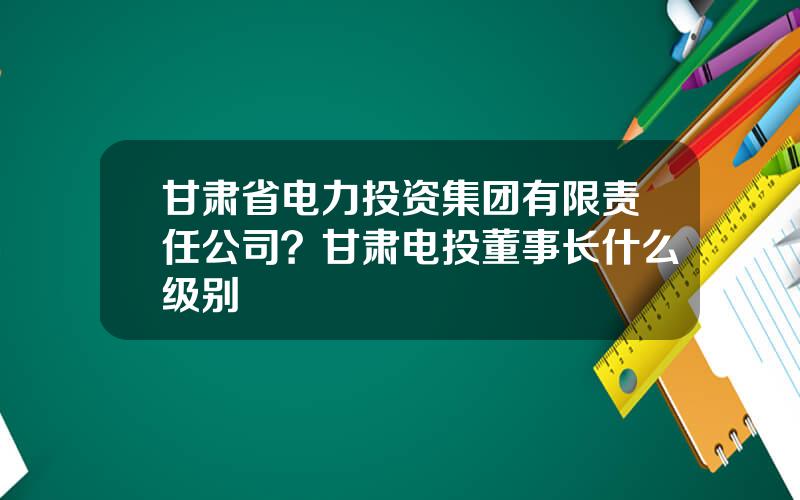 甘肃省电力投资集团有限责任公司？甘肃电投董事长什么级别